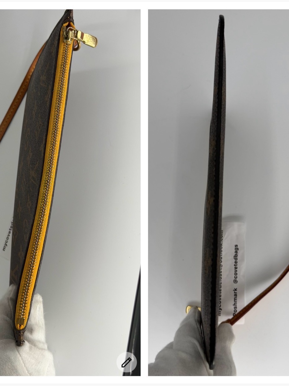 LV Monogram Neverfull Pouch with Rare Yellow Interior w/Dust Bag and Entrupy COA - Picture 14 of 16